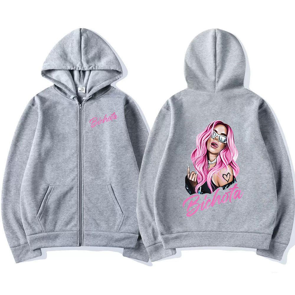 Karol G Bichota Zip-Up Hoodie, Men'S And Women'S Fashion Aesthetic Zip-Up Hoodie Sweatshirt