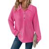 Women's Fashion Long-Sleeve Solid-Color Collared T-Shirt With Button-Up Front And Pocketed Casual Sweatshirt Top
