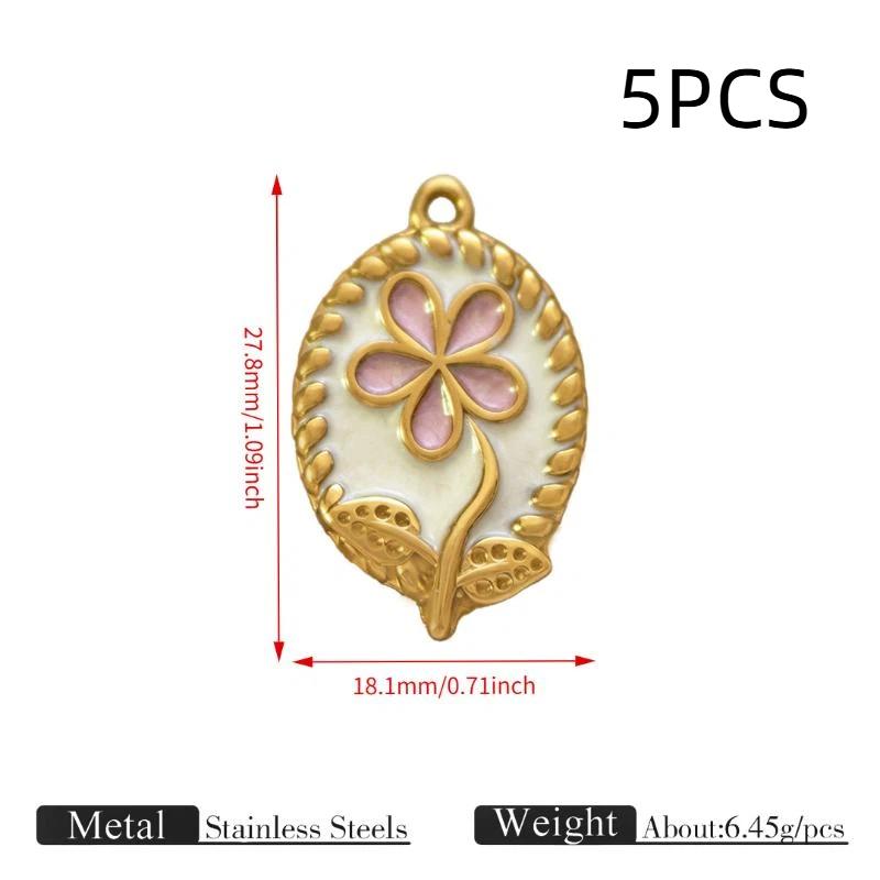 5/8Pcs Vintage Flower Enamel Charm Pendant Stainless Steel Drop Oil Floral Beads For Diy Necklace Bracelet Jewelry Making