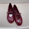 Pai Flat Ballet oes Women's Versatile Simple round Head Slip-On Mary Janes One-Strap Red Faionable Casual Low Heel Rubber