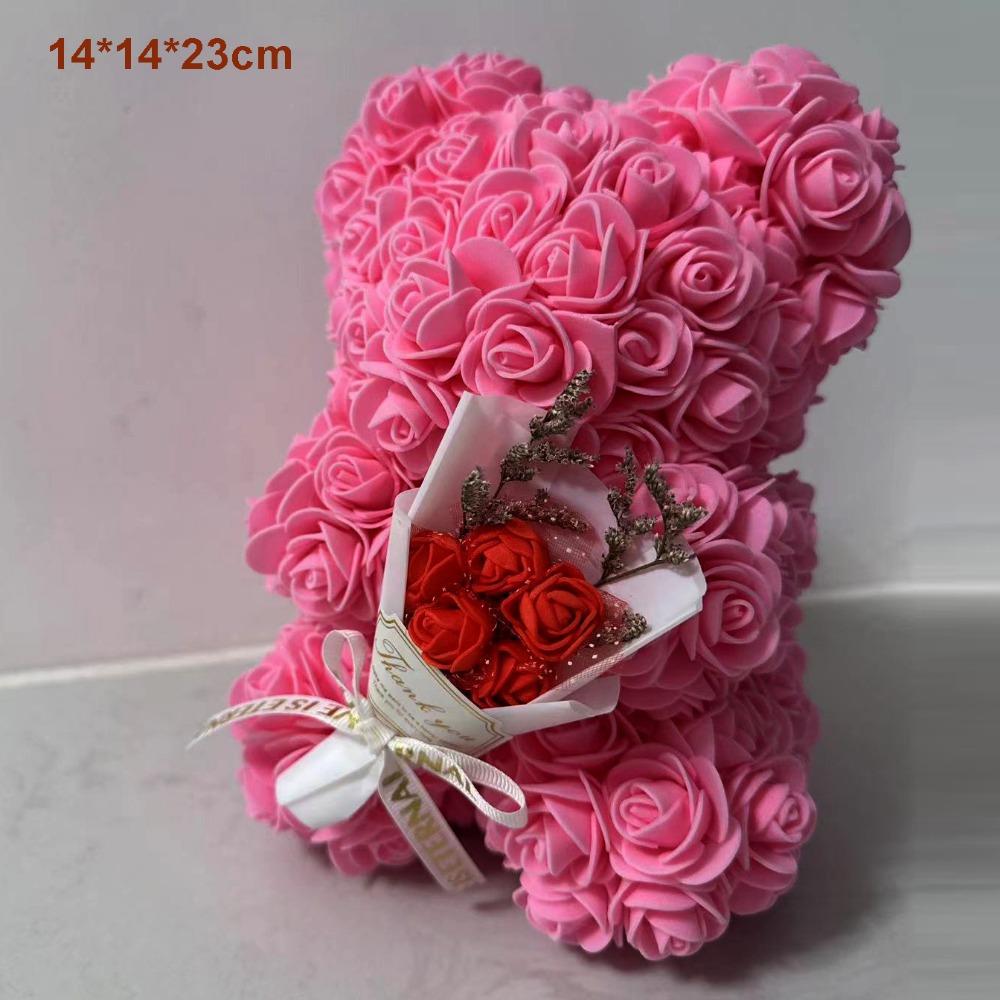 Multicolors Artificial Flower with/without LED Strip Girlfriend Birthday Gift Eternal Rose Bear 15*15*22cm