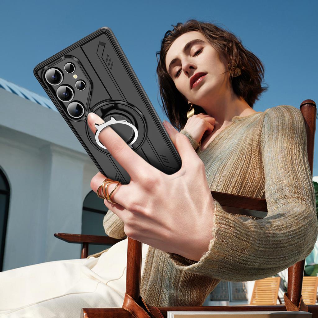 Luxury 360 Rotating Ring Holder Leather Phone Case For Samsung S25 Ultra S24 Plus S23 S22 A16 A26 A36 Shockproof Kickstand Cover