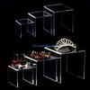 HX6F Acrylic Display Risers Stand Set of 3 Low Profile Tiered for Showcasing