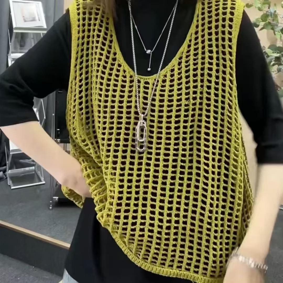 

Ladies Hollow Out Vest Top Loose Korean Sle Me Layering Lazy Sle Spring Summer Length Single Button One size