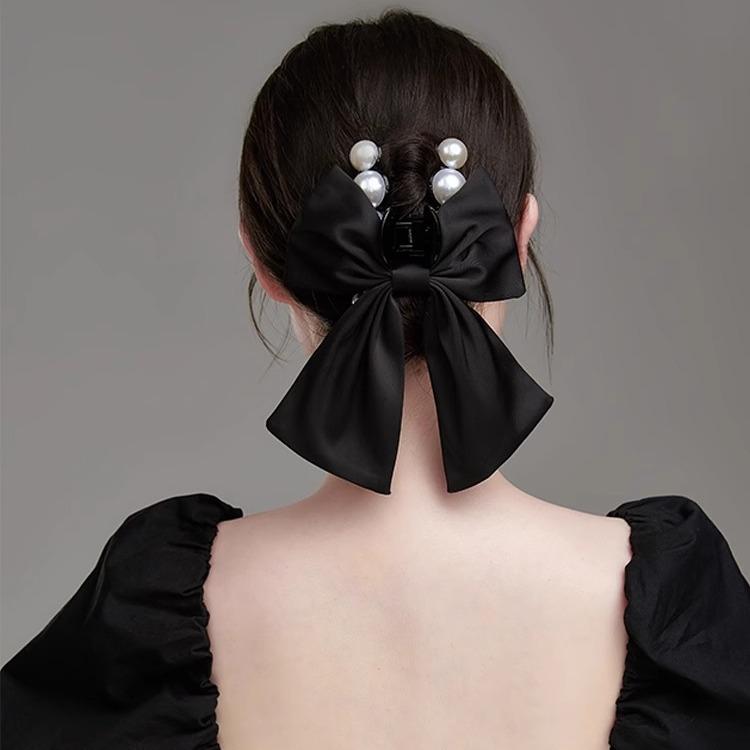 

2024 Pearl Bow Retro High-End Updo Shark Hair Clip Claw абрикосовый