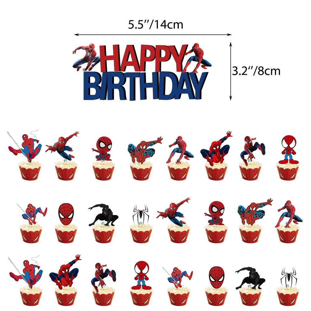 1 x Cartoon Spider-Man Themed Birthday Banner Set With Cake Toppers + Balloons