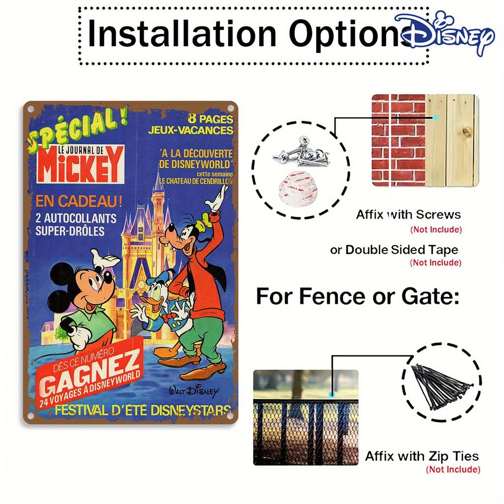 1pc Disney Vintage Metal Tin Sign - Mickey & Friends At Disneyland Paris Retro Wall Art, 20.32x30.48 Cm Iron Decorative Plaque F