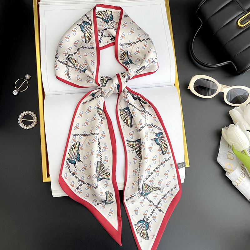 Simulated silk scarf, high-end women's headband, decorative scarf, streamer, fresh color matching, rhombus small scarf, headband.