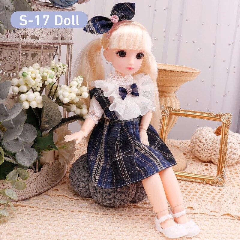 BJD Doll for Girls 30cm Anime Doll 23 Joint Movable Body with Skirt Hat Headdress Dress Up DIY Toy