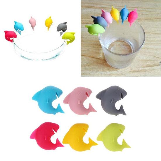 6Pcs Silicone Cute Shark Cocktail Party Wine Glass Cup Drinks Marker Label Tags
