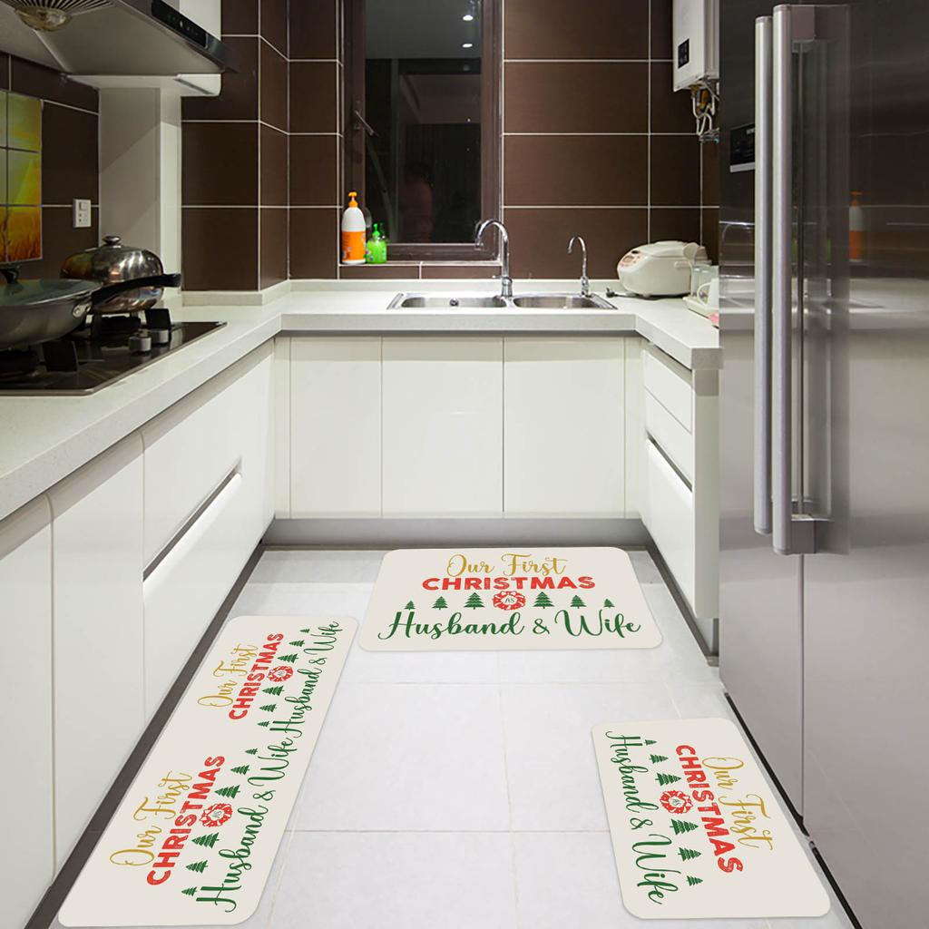 Christmas Kitchen Anti-slip Mat Carpet Flannel Doormat Two-piece Set