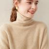 100% Cashmere Women's High Neck Slim Fit Sweater - Autumn/Winter Fashion Versatile Base Layer
