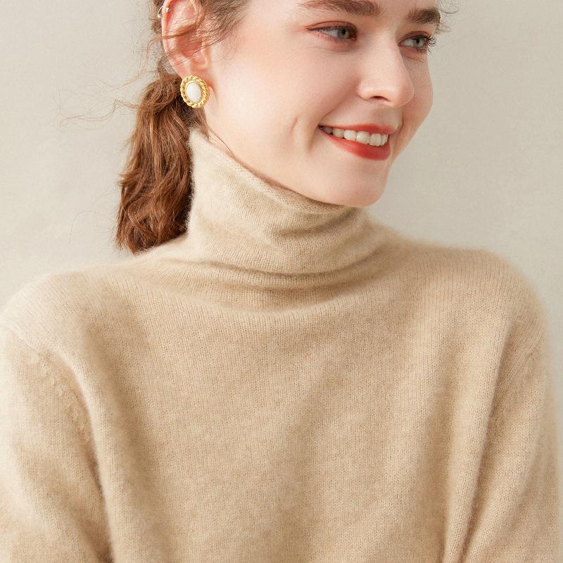 100% Cashmere Women's High Neck Slim Fit Sweater - Autumn/Winter Fashion Versatile Base Layer