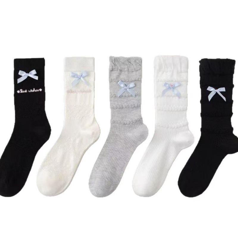 Ladies Spring and Autumn Lovely Assorted Bow Cake Pile Pile Socks