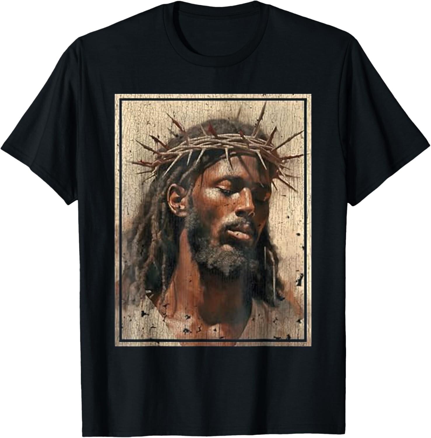 Black Jesus Shirt Face Of Jesus Cross With Crown Of Thorns  unisex T-Shirt Mens Womens Tees Top 3XL