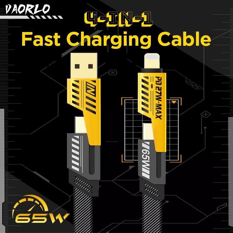 VAORLO Cabo de carga rápida 4 em 1 65 W Max Super Charging USB para Type-C/Lightning Type-C para Type-C/Lightning Compatível com Samsung Huawei Xiaomi iphone