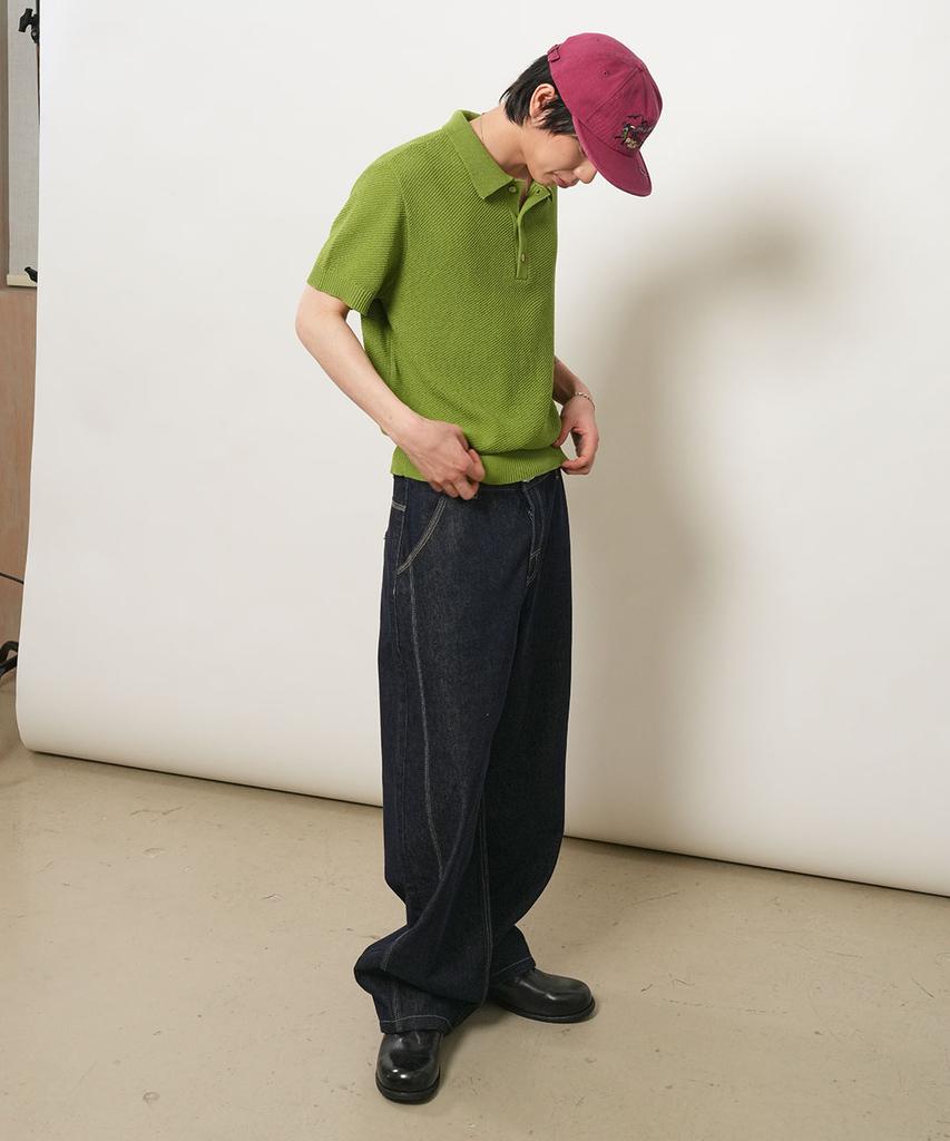Generalidea Man Button Collar Half Knit [Green] / Gf2Mkp016