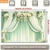 2D Mint Green Curtain Wedding Backdrop with White & Pink Flowers Background Cloth