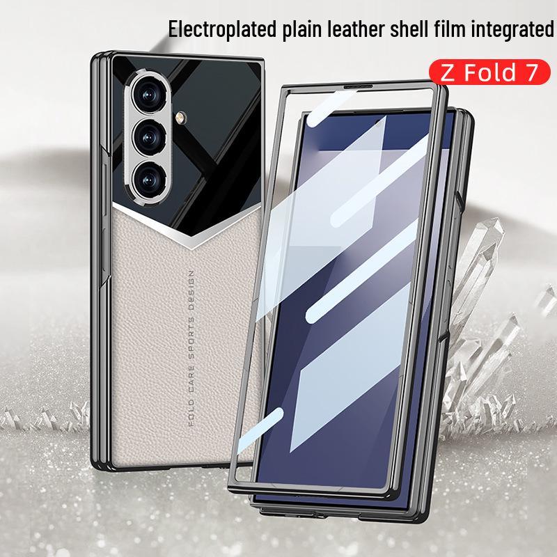 Samsung ZFold7 Electroplated Solid Color Leather Phone Case - Foldable Cover
