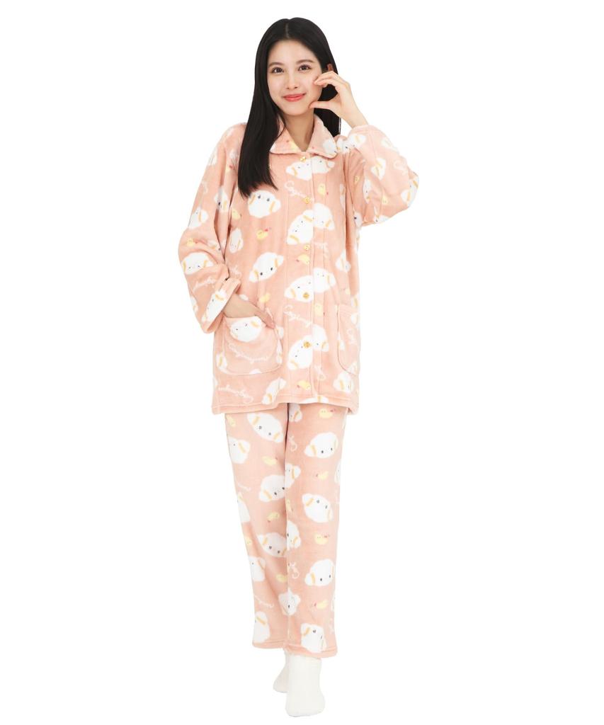 SAZAC Kogimyun Flannel Shirt Pajama Long Sleeve and Loungewear Women's Set, Pants, (Orange/L/SAN1870)