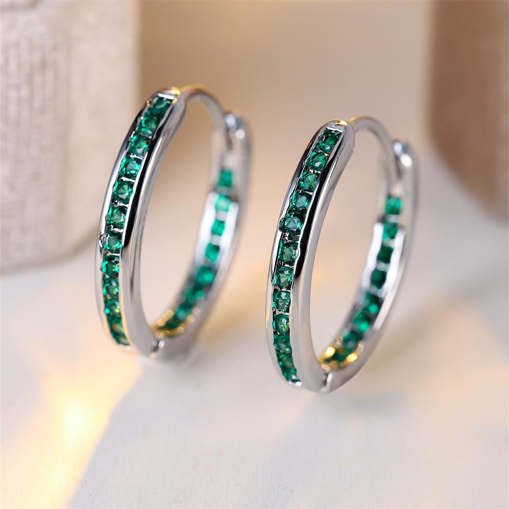 Модные зеленые кристальные серьги-кольца, серьги с одним рядом мелких круглых камней для женщин, винтажные, цвет розового золота, серебристый, для свадьбы
