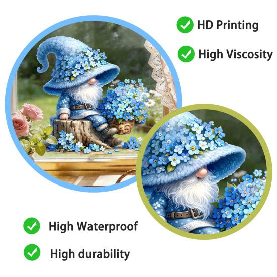 Spring Gnome Window Clings Floral Berries Gnome Glass Stickers Double-Sided Reusable Static Decals