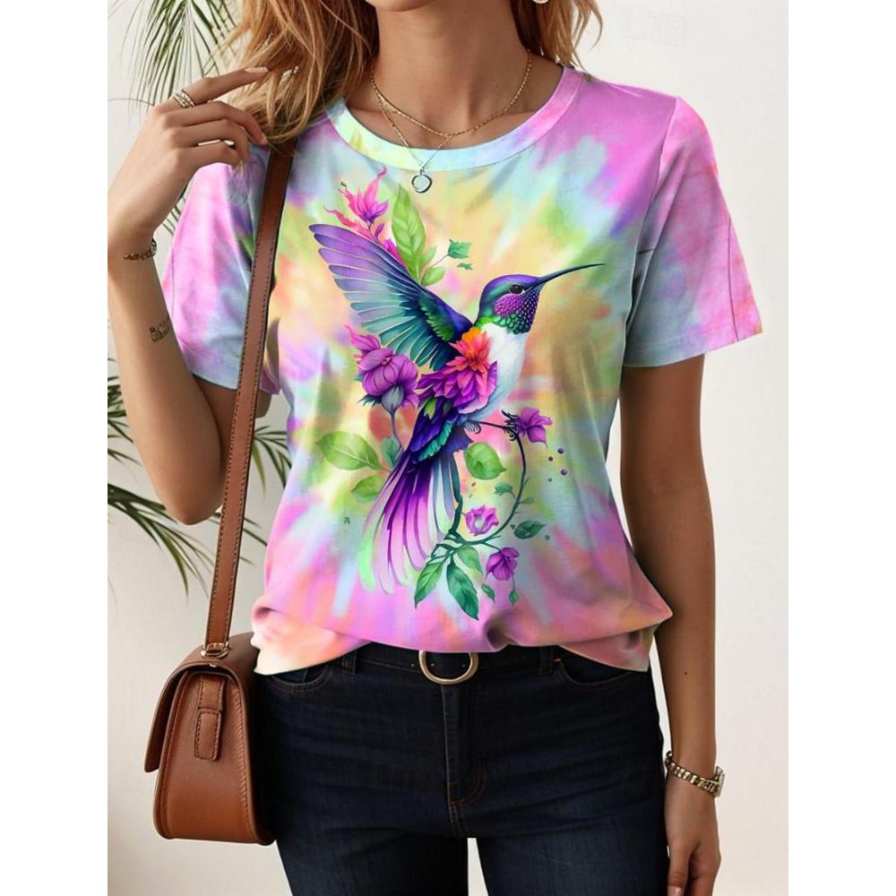 

Жіноча футболка Літні візерунки колібрі Модний сексуальний одяг для дівчат з короткими рукавами Трійники з принтом Y2k Повсякденний одяг Wowen L