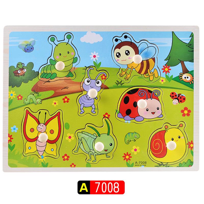 Wooden 3D Educational Grasping Board & Puzzle for Children: Animal & Fruit Theme Cognitive Toy