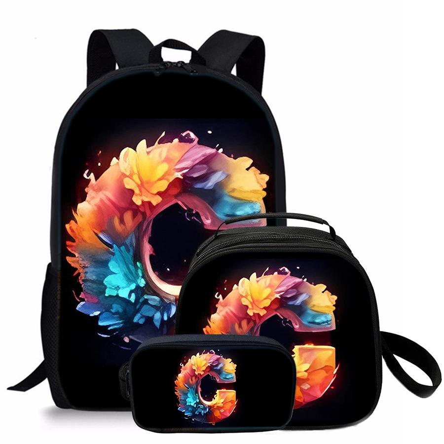 3 Pcs Set Letter Round Lunch Bags ,Pencil Bags ,School Bags For Boy/Girls Best Gifts 2D Flat Cartoon Backpack For Children