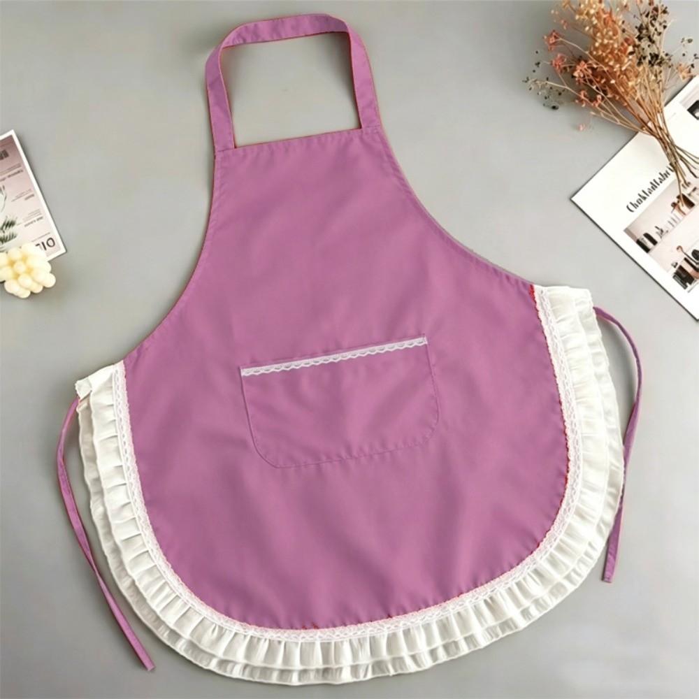Lace Cooking Apron Splash-proof Fabric Work Clothes New Household Apron  For Kitchen