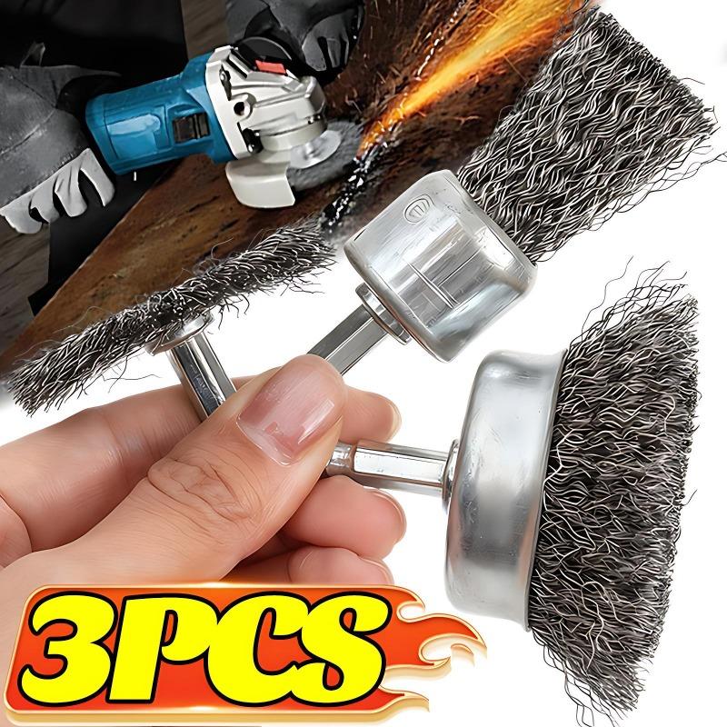 3/1PCS Drill Wire Brush Wheel Set Rotary Tool Brass Coated Polishing Abrasive Cup Metal Cleaning Rust Removal Cleaning Accessory