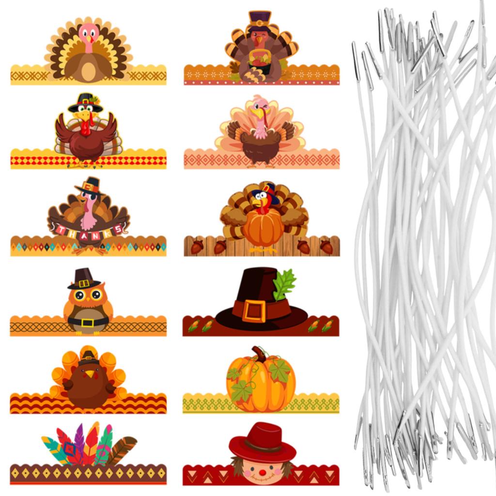 Adjustable Turkey Crown Hat Paper Hat Festival Headwear for Thanksgiving Christmas Party Fun for All Ages 6Pcs/Set