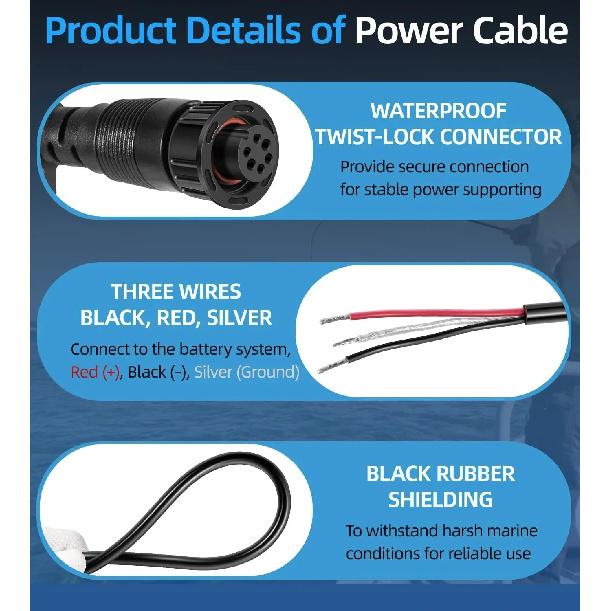 PC 13 Marine-Rated Power Cable W/Twist-Lock Connector (10 Feet) #720110-1 for Humminbird, APEX, XPLORE, MEGA Live Imaging