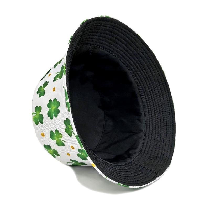 StPatricks Day Shamrock Fisherman Hat Digital Print Breathable Polyester Fabric Sun Protective Foldable Design Headwear