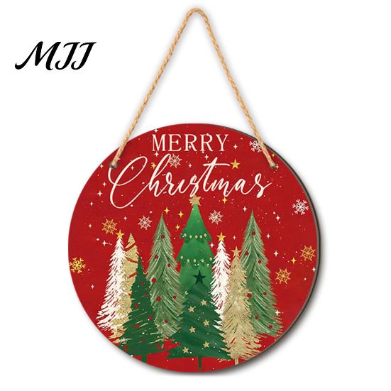Porch Hanging Ornament Wooden Christmas Welcome Sign, Animal Round Door Decor, Outdoor Weatherproof Sign Farmhouse for Window Garden Holiday