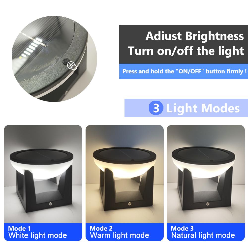 Circular Solar Post Light Outdoor Solar Pillar Light LED Fence Deck Cap Lantern Waterproof Flat Surface Patio Garden Patio Decor