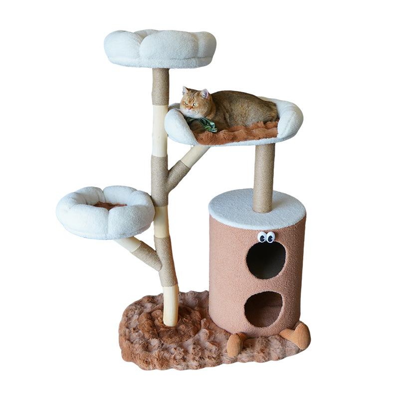 Pet Cat Climbing Frame, Multi-layer Wooden Cat Climbing Frame Integrated with Large Pillars, Modern Cat Tree Nest