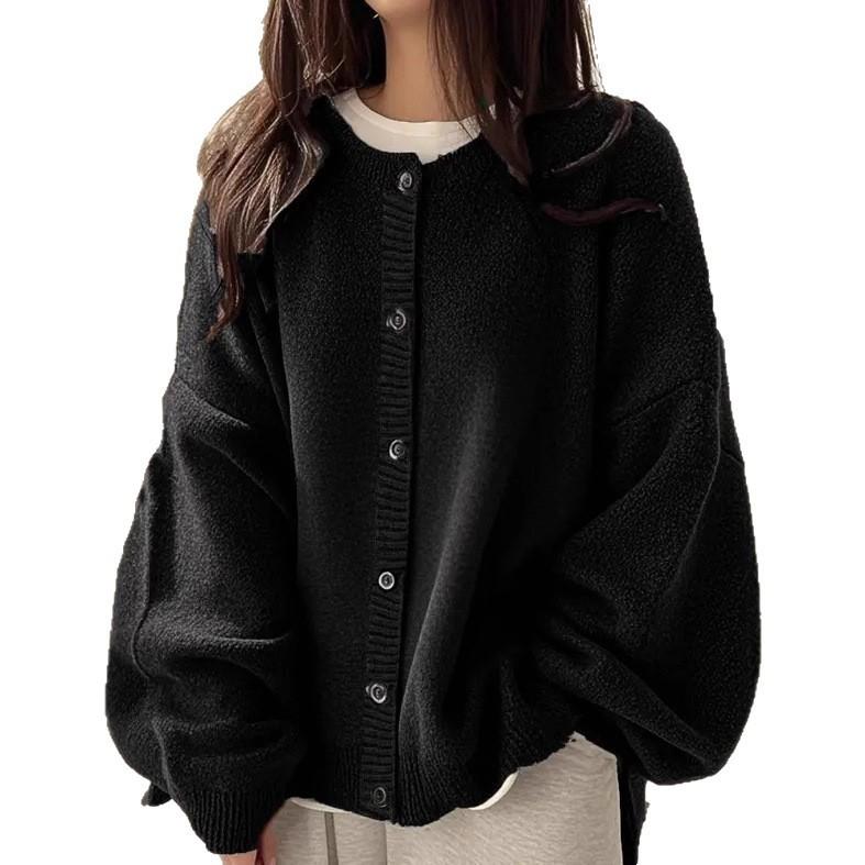 Vintage Solid Color Button Sweater Cardigan, Autumn and Winter Fashionable and Elegant Commuter Loose Knit Sweater for Women