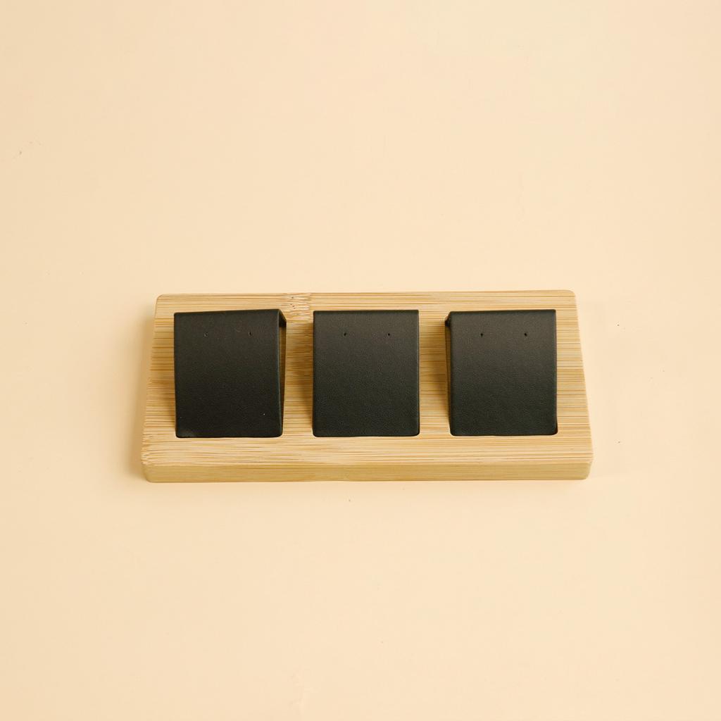 Bamboo Wood Earrings Display Stand DIY Velvet PU Leather Jewelry Storage Tray for Window Counter Props Show