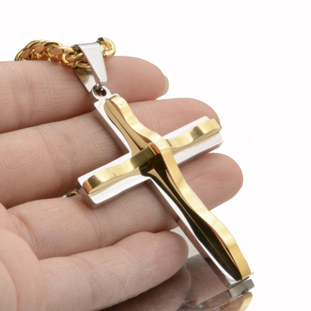 Hochglanzpolierte Edelstahl-Kreuz-Halsketten, Kruzifix-Anhänger und Halskette für Frauen und Männer, Vintage-Edelstahl, 6 mm Miami-Kette