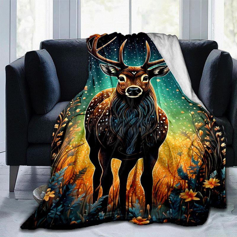 1 Stück Leichte Flanelldecke mit Hirschdruck, Bequeme und Warme Decke, für Camping Sofa Bett und Couch Büro, Geeignet als Geschenkdecke