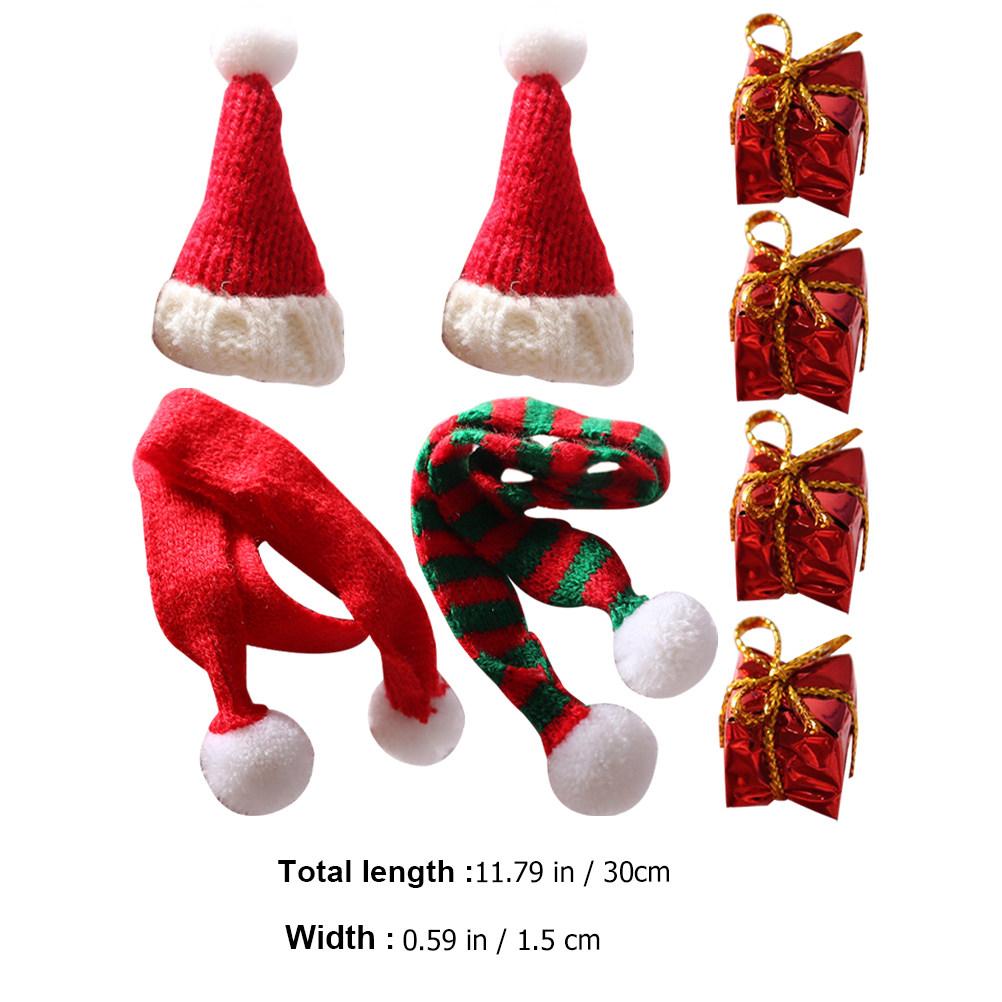 1Set Mini Christmas Hats and Scarves Set Bright Color Knitted Stretchable Holiday Decor for Miniature DIY Craft Photo Prop