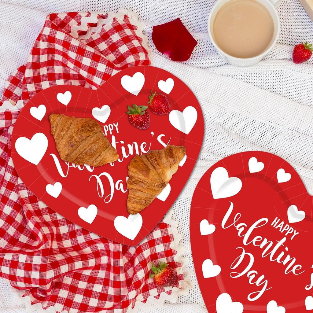 40Pcs Happy Valentine's Day Paper Plates Red Heart Shape Disposable Plates Decorative Dinner Dessert Plates for Wedding Anniversary Birthday Party