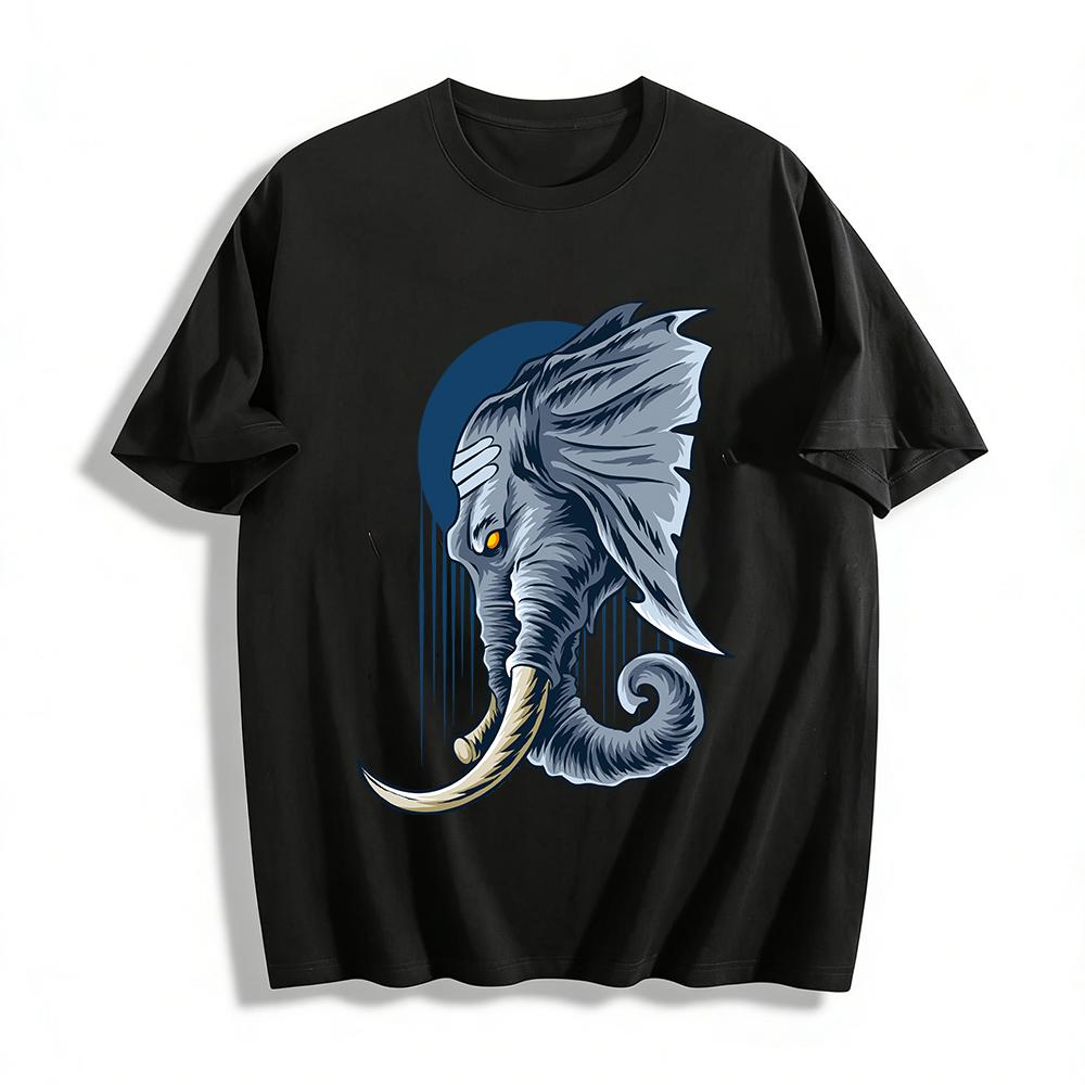 

Vintage Elephant Print Trendy Casual Short Sleeve T-Shirt Pure cotton T-shirt 6XL