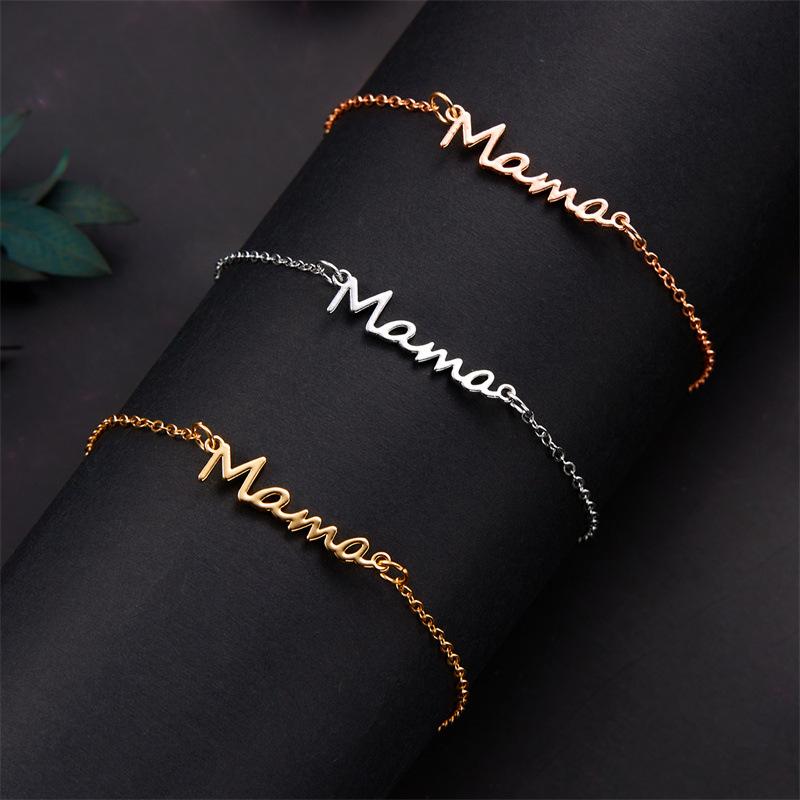 Simple Letter Mama Charm Bracelet for Women Metal 3 Colors Double Layer Chain Bangle Fashion Zircon Mother Day Wrist Gift