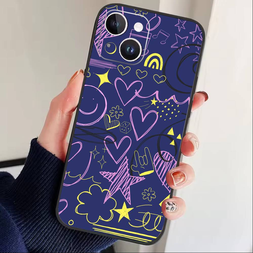 Y2k INS Graffiti Phone Case For iPhone17,16,15,14,13,12 Plus,Max Soft Silicone Black Cover
