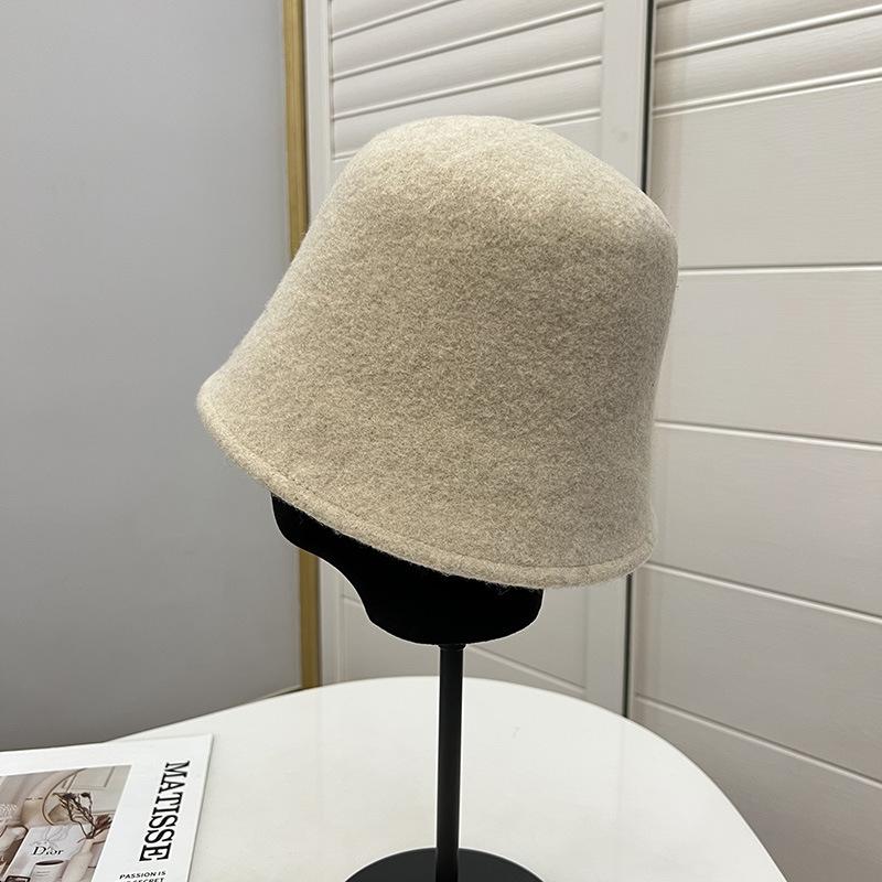 Simple Australian Wool Edge-locked Bucket Hat, Women's Autumn and Winter Warmth, Literary and Artistic Face, Small Bell-shaped Fisherman Hat