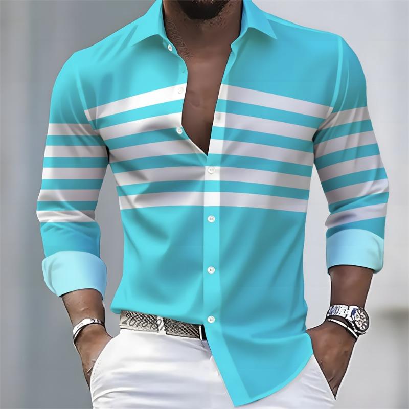 Spring/Autumn New Arrival Men's Striped Long-Sleeve Shirt - European and American Style Casual Lapel Slim Fit