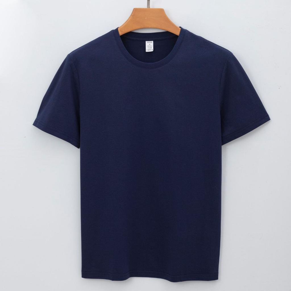 Long Velvet Cotton T-shirt Short-sleeved Men's Casual Solid Color Round Neck T-shirt Men