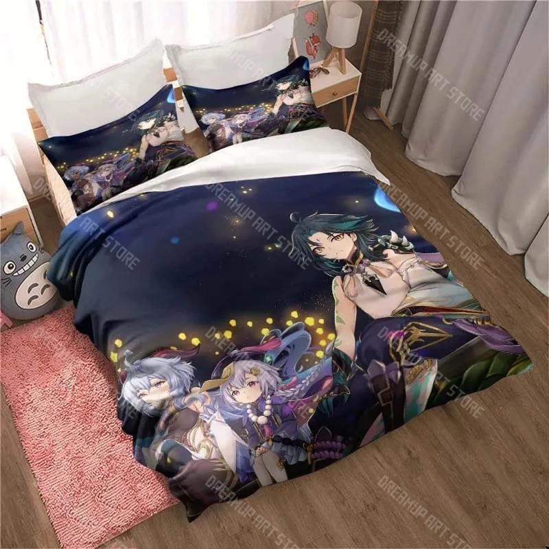3D Genshin Impact Game Anime Quilt Cover Bed Quilt Cover Double King Bed Quilt Cover Home Textiles Boys Adults